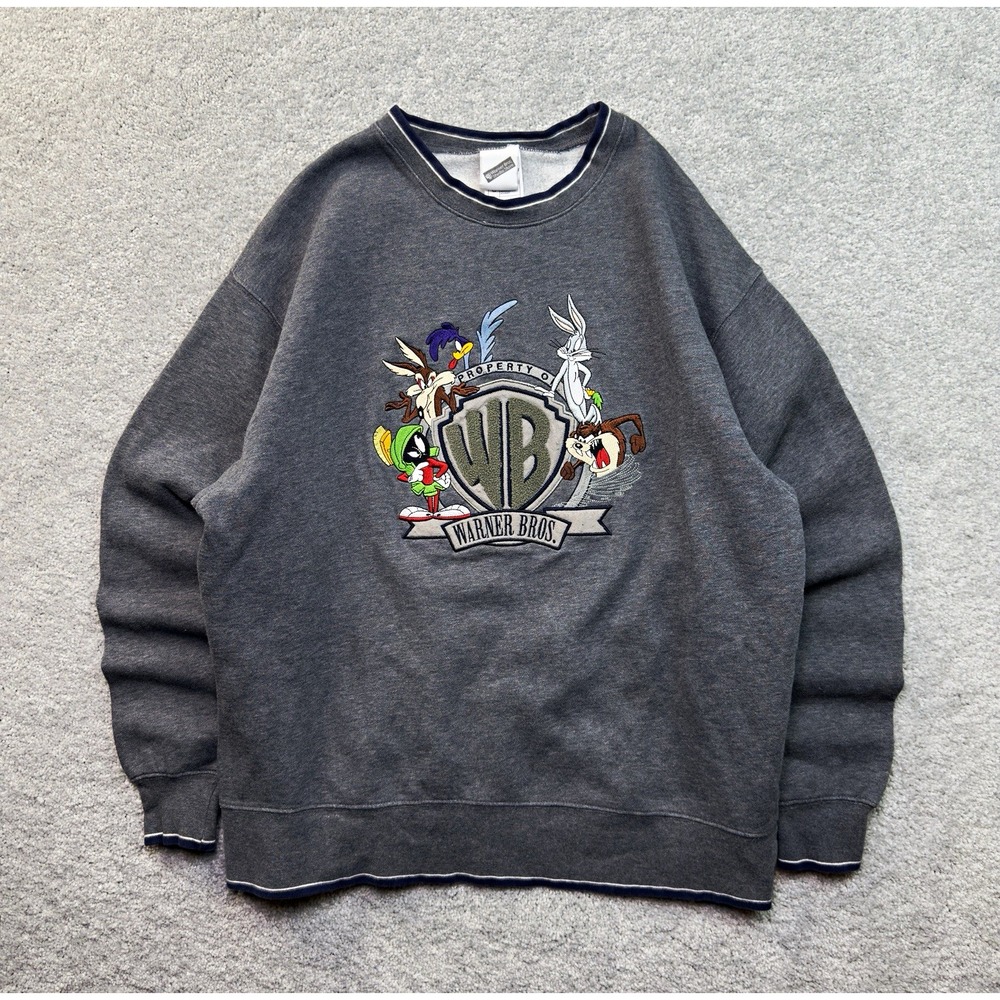 Vintage 2000 Warner Bros Studio Store Looney Tunes Embroidered Sweatshirt Large